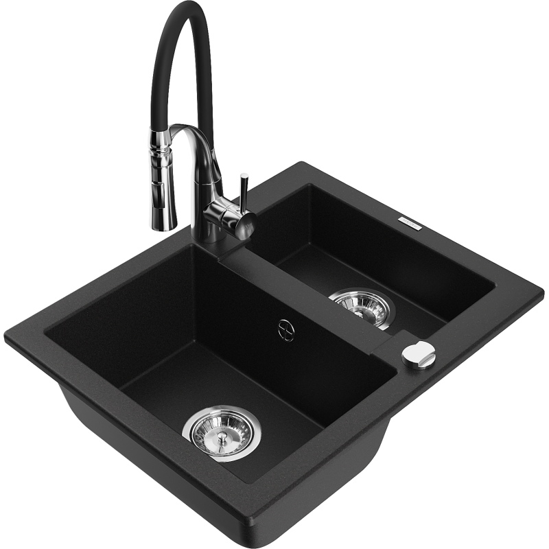 Mexen Carlos granitdiskho 1,5-kammare med köksblandare Aster, svart - 6518-77-73450-07