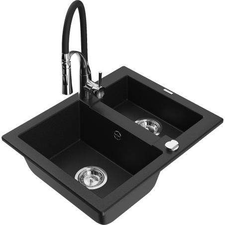 Mexen Carlos fregadero de granito de 1,5 tazones con grifo de cocina Aster, negro - 6518-77-73450-07