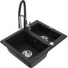 Mexen Carlos fregadero de granito de 1,5 senos con grifo de cocina Aster, negro - 6518-77-73450-07
