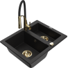 Mexen Carlos fregadero de granito 1,5 secciones con grifo de cocina Aster, negro - 6518-77-73450-57-G