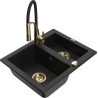 Mexen Carlos granite sink 1.5-bowl with Aster kitchen tap, black - 6518-77-73450-57-G