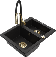 Mexen Carlos fregadero de granito 1,5 secciones con grifo de cocina Aster, negro - 6518-77-73450-57-G