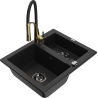 Mexen Carlos granite sink 1.5-bowl with Aster kitchen tap, black - 6518-77-73450-57-B