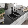 Mexen Carlos 1,5-komorige granieten spoelbak met keukenmengkraan Aster, zwart - 6518-77-73450-70-B