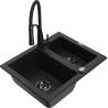 Mexen Carlos évier en granit 1,5 cuves avec robinet de cuisine Aster, noir - 6518-77-73450-70-B
