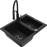 Mexen Carlos 1.5-bowl Granite Sink with Aster Kitchen Tap, Black - 6518-77-73450-70-B