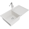 Mexen Leo fregadero de granito de 1 cámara con escurridor y grifo de cocina Flora, blanco - 6501-20-670401-06