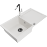 Mexen Leo fregadero de granito de 1 cubeta con escurridor y grifo de cocina Flora, blanco - 6501-20-670401-07-B