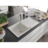 Mexen Leo évier en granit 1 bac avec égouttoir et robinet de cuisine Flora, blanc - 6501-20-670401-57-G