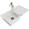 Mexen Leo granieten spoelbak 1-kamer met afdruiprek en keukenkraan Flora, wit - 6501-20-670401-57-B