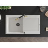 Mexen Leo granieten spoelbak 1-kamer met afdruiprek en keukenkraan Flora, wit - 6501-20-670401-57-B