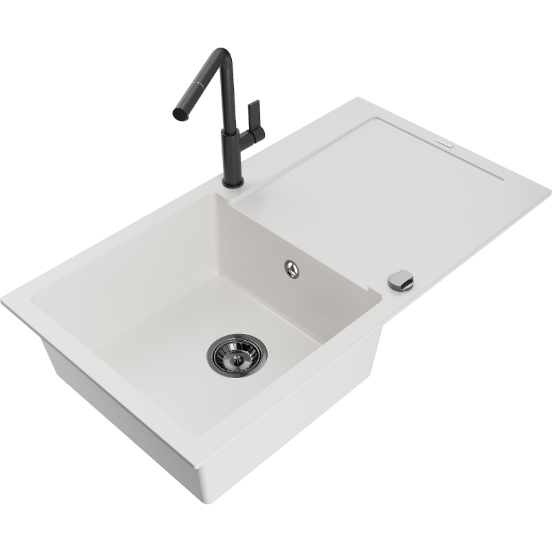 Mexen Leo Granit Spullsteen mat 1-Chamber mat Drain mat Kichekraa Flora, wäiss - 6501-20-670401-70-B