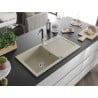 Mexen Leo granite sink 1-bowl with drainer and Flora kitchen tap, beige - 6501-69-670401-07