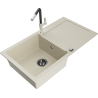 Mexen Leo Granitspüle einbecken mit Abtropffläche und Küchenarmatur Flora, beige - 6501-69-670401-07-B