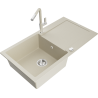 Mexen Leo Granitspüle 1-Becken mit Abtropffläche und Küchenarmatur Flora, beige - 6501-69-670401-09