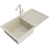 Mexen Leo lavello in granito a 1 vasca con gocciolatoio e rubinetto da cucina Flora, beige - 6501-69-670401-09