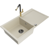 Mexen Leo fregadero de granito de 1 seno con escurridor y grifo de cocina Flora, beige - 6501-69-670401-57-B