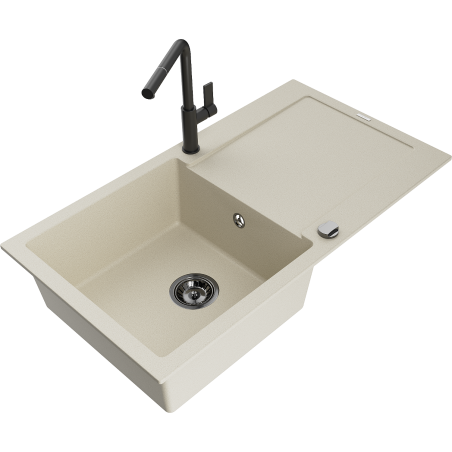 Mexen Leo granitizlietne ar 1 nodalījumu un noteci, un virtuve krāns Flora, bēša - 6501-69-670401-70-B