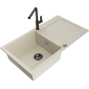 Mexen Leo lavello in granito 1-vasca con sgocciolatoio e rubinetto da cucina Flora, beige - 6501-69-670401-70-B