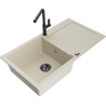 Mexen Leo single-bowl granite sink with drainer and Flora kitchen tap, beige - 6501-69-670401-70-B