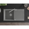 Mexen Leo granite sink 1-bowl with drainer and Flora kitchen tap, grey - 6501-71-670401-00