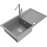 Mexen Leo granite sink 1-bowl with drainer and Flora kitchen tap, grey - 6501-71-670401-00