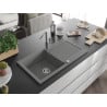 Mexen Leo fregadero de granito de 1 compartimento con escurridor y grifo de cocina Flora, gris - 6501-71-670401-06