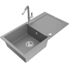 Mexen Leo fregadero de granito de 1 compartimento con escurridor y grifo de cocina Flora, gris - 6501-71-670401-06