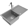 Mexen Leo évier en granit à 1 bac avec égouttoir et robinet de cuisine Flora, gris - 6501-71-670401-07