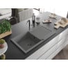 Mexen Leo évier en granit 1-bac avec égouttoir et robinet de cuisine Flora, gris - 6501-71-670401-07-B
