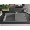 Mexen Leo Granitspüle 1-Becken mit Abtropffläche und Küchenarmatur Flora, grau - 6501-71-670401-07-B