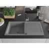 Mexen Leo Granitspüle 1-Schüssel mit Abtropffläche und Küchenarmatur Flora, grau - 6501-71-670401-07-B