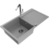 Mexen Leo fregadero de granito de 1 cubeta con escurridor y grifo de cocina Flora, gris - 6501-71-670401-07-B