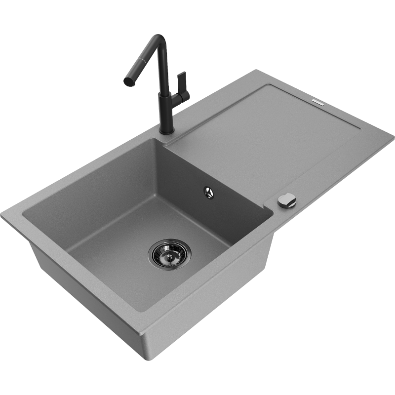 Mexen Leo Graniittinen 1-allas tiskiallas valutason ja Flora-keittiöhanan kanssa, harmaa - 6501-71-670401-70-B