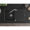 Mexen Leo granieten spoelbak met 1 bak, afdruiprek en keukenkraan Flora, zwart/zilver metallic - 6501-73-670401-00