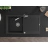 Mexen Leo fregadero de granito de 1 seno con escurridor y grifo de cocina Flora, negro/plateado metálico - 6501-73-670401-07