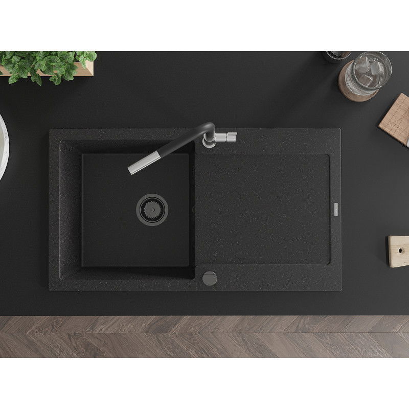 Mexen Leo νεροχύτης γρανίτης μονός με στραγγιστήρα και μπαταρία κουζίνας