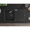 Mexen Leo évier en granit à 1 bac avec égouttoir et robinet de cuisine Flora, noir/métallique argenté - 6501-73-670401-07-B