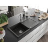 Mexen Leo fregadero de granito de 1 seno con escurridor y grifo de cocina Flora, negro/oro metálico - 6501-75-670401-00