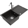 Mexen Leo lavello da cucina in granito 1-vasca con scolapiatti e miscelatore Flora, nero/oro metallizzato - 6501-75-670401-07