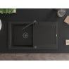 Mexen Leo granite sink 1-bowl with drainer and Flora kitchen faucet, black/gold metallic - 6501-75-670401-70-B