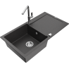 Mexen Leo fregadero de granito de 1 seno con escurridor y grifo de cocina Flora, negro moteado - 6501-76-670401-00