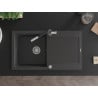 Mexen Leo fregadero de granito de 1 seno con escurridor y grifo de cocina Flora, negro moteado - 6501-76-670401-07