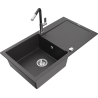 Mexen Leo fregadero de granito de 1 seno con escurridor y grifo de cocina Flora, negro moteado - 6501-76-670401-07