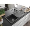 Mexen Leo fregadero de granito de 1 seno con escurridor y grifo de cocina Flora, negro moteado - 6501-76-670401-08