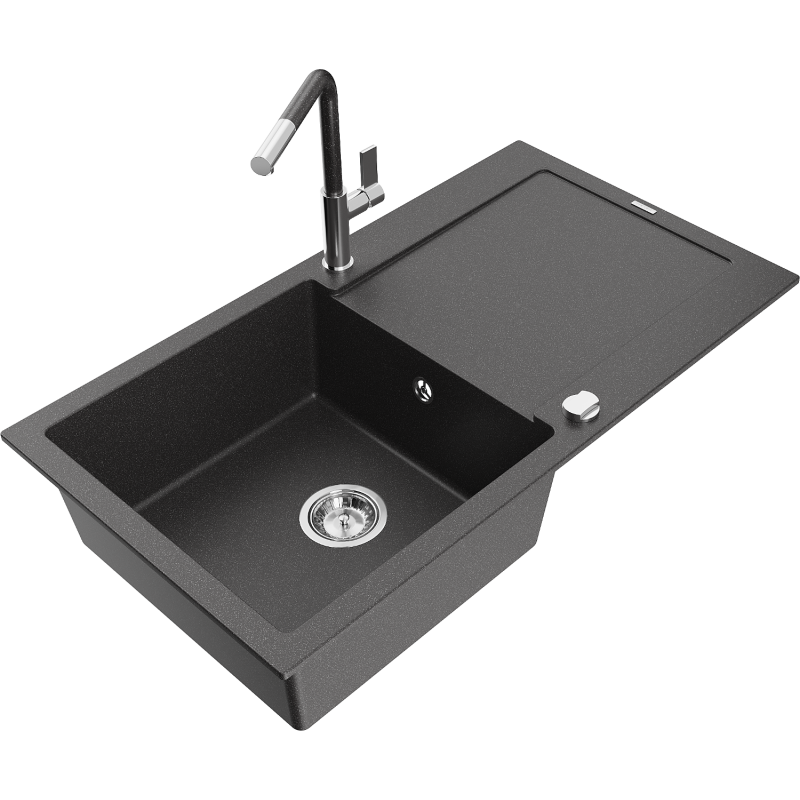 Mexen Leo granitdiskho med en ho, avrinningsområde och Flora kökskran, svart spräcklig - 6501-76-670401-08