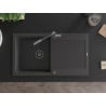 Mexen Leo granite sink 1-bowl with drainer and Flora kitchen tap, speckled black - 6501-76-670401-08-B