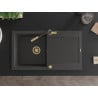 Mexen Leo fregadero de granito 1-cubeta con escurridor y grifo de cocina Flora, negro moteado - 6501-76-670401-57-G