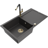 Mexen Leo fregadero de granito 1-cubeta con escurridor y grifo de cocina Flora, negro moteado - 6501-76-670401-57-G