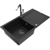 Mexen Leo fregadero de granito de 1 cubeta con escurridor y grifo de cocina Flora, negro - 6501-77-670401-07-B